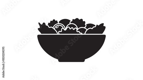 Black silhouette of a salad bowl healthy eating concept vector icon for restaurant menu or food app