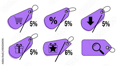 Attractive sale tags with discount percentages for online shopping promotions