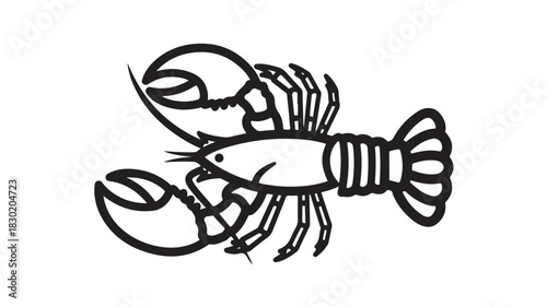 Lobster outline illustration simple black and white vector drawing isolated on white background