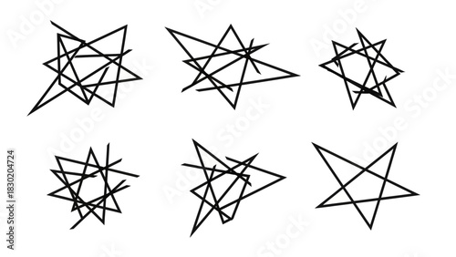 Collection of abstract star designs in black and white creating a modern artistic flair