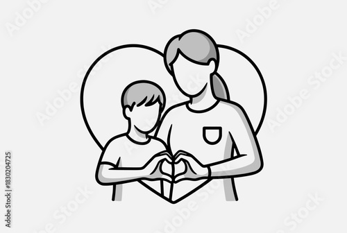 Mother and son making heart gesture illustration 
