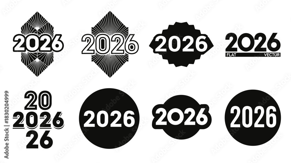 Obraz premium Collection of vector graphic designs showcasing creative interpretations for the year 2026 in bold