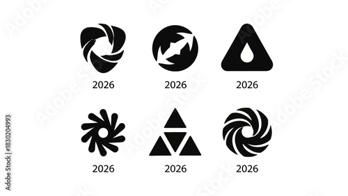 Collection of various abstract black logo designs for branding and identity concepts