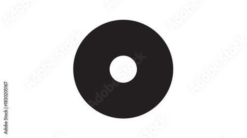 Simple black circle with a hole minimalist vector graphic element isolated on white background