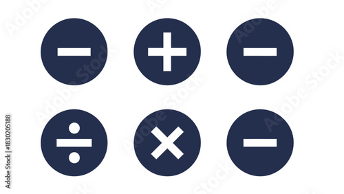 Vector illustration of math symbols in dark blue circles for education