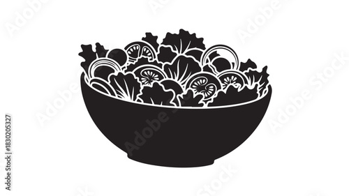 Black and white salad bowl illustration healthy food concept simple vector graphic isolated on white background