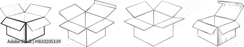 Open cardboard container line drawing illustrating packaging storage delivery convenience and lightweight eco-friendly product presentation concept