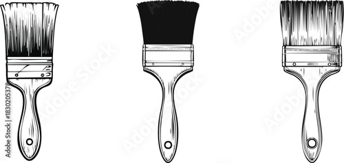 Minimal black bristle paintbrush outline representing artistic creativity craftsmanship painting tools and simple clean professional design