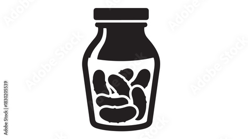 Pickled beans in a jar simple black and white vector illustration isolated on white background