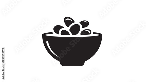 Black and white vector icon of a bowl of beans simple glyph illustration isolated on white background