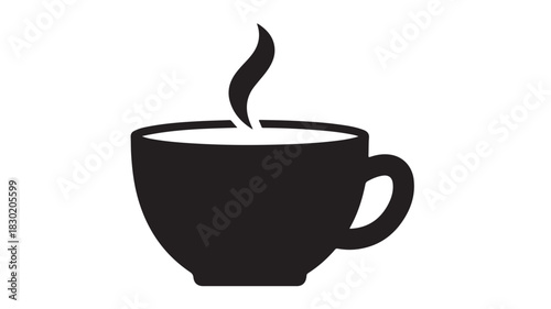 Black coffee cup icon simple flat vector glyph isolated on white background for cafe menu or app design
