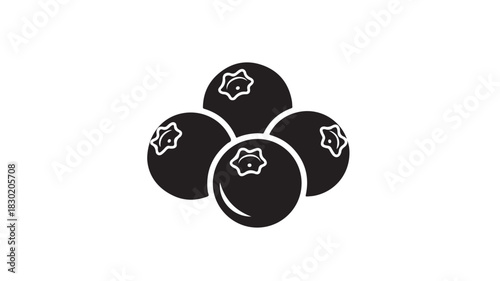 Black and white blueberry icon simple flat vector illustration isolated on white background
