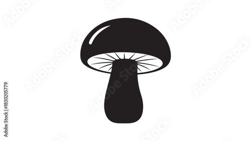 Black and white mushroom illustration simple vector graphic of fungi isolated on white background