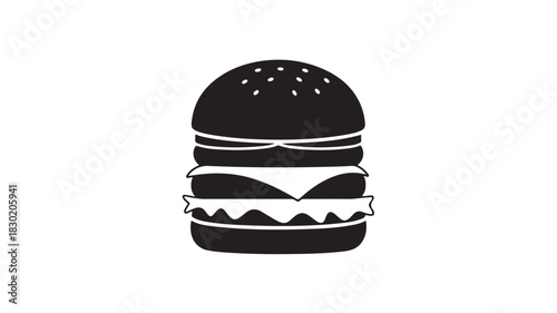 Black and white burger icon simple flat vector illustration isolated on white background for menu design