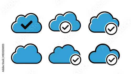 Illustration of blue cloud icons with a checkmark symbol for cloud computing
