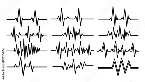 Illustration featuring various waveform designs for medical science and technology applications