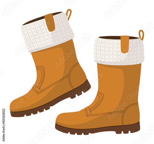 Beige winter boots vector illustration, soft fur trim, warm cozy footwear, cold weather shoes, seasonal fashion, stylish winter accessories