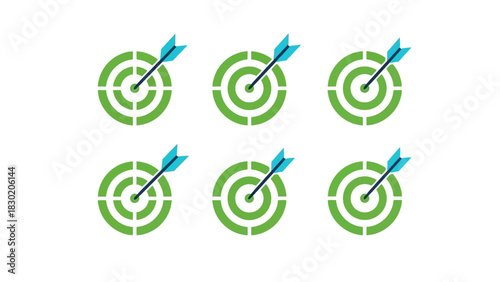 Illustration of green target boards with blue arrows, representing success and accuracy