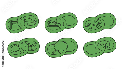 Illustration showcasing different aspects of a balanced lifestyle through linked icons