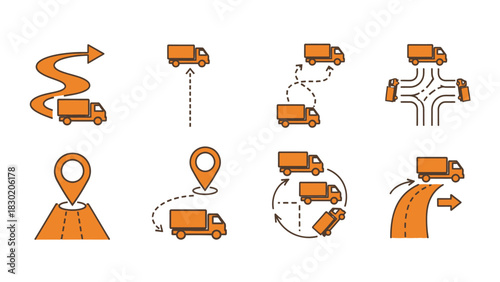 Illustration showing different types of routes for cargo delivery and logistics network