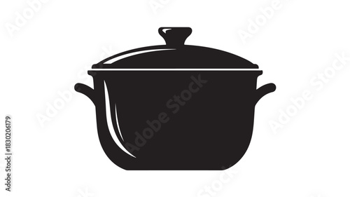 Black cooking pot vector illustration simple kitchenware graphic isolated on white background for culinary design