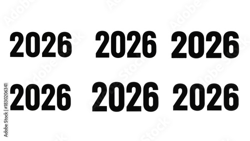 Multiple instances of the year 2026 displayed in a grid pattern against a white backdrop
