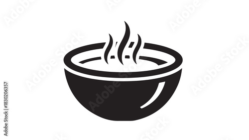 Bowl of hot soup icon simple black glyph vector illustration isolated on white background for menu or cooking app