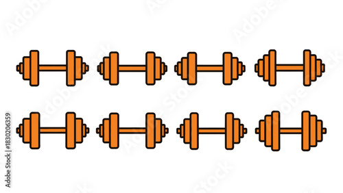 Orange dumbbell set illustration representing fitness strength and muscle training