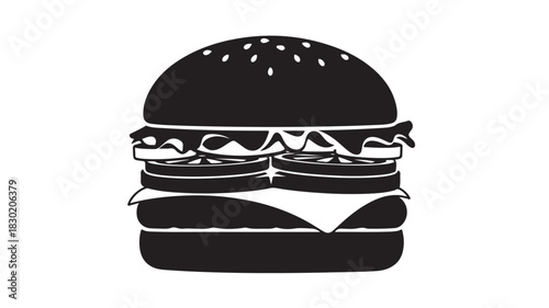 Black and white burger vector illustration simple flat design isolated on white background for menu or icon