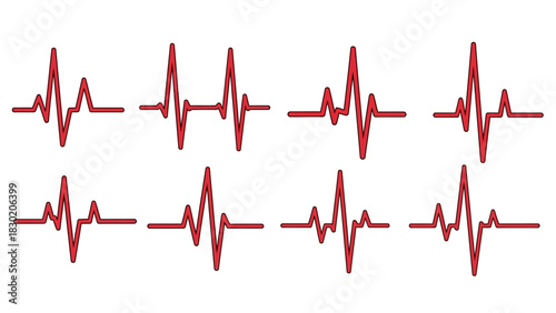 Red Heartbeat Pulse Symbols Illustrating Health and Vitality on a White Background