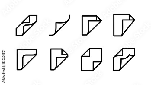 Set of outline icons featuring page corner peel designs for website and application elements