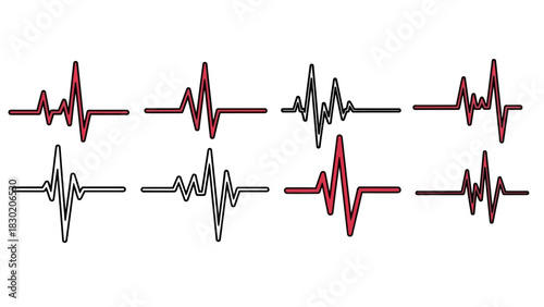 Set of vector illustrations showcasing various cardiogram and heartbeat pulse designs
