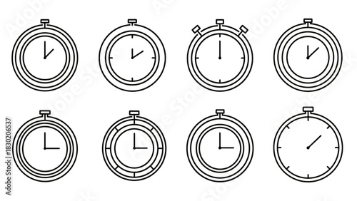 Set of Stopwatch Icon Designs Illustrating Time Management and Urgency Concepts in Vector Format
