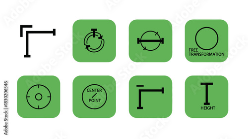 Set of vector design elements representing geometric transformation and manipulation tools