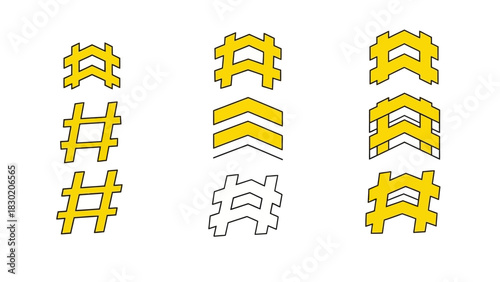 Simple Illustration of Hash Symbol Variants in a Row, Design Element Concept Drawing Isolated