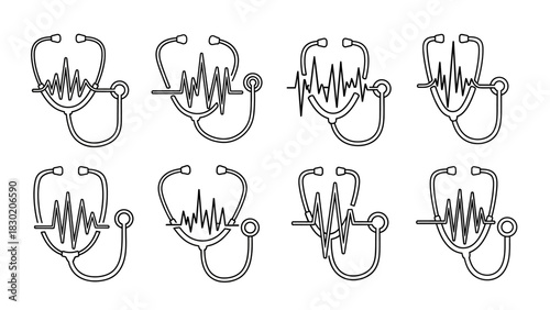 Stethoscope and Heartbeat Line Art Designs for Medical and Healthcare Visuals