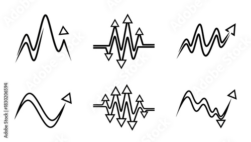 Stylized Arrow Set with Oscillating Lines for Business Growth Representation