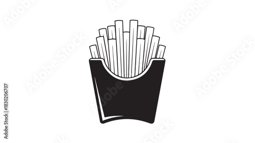 French fries icon simple black and white vector illustration of fast food in a paper container isolated on white background