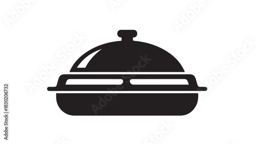Serving dish icon simple black glyph vector illustration isolated on white background for restaurant menu or catering service