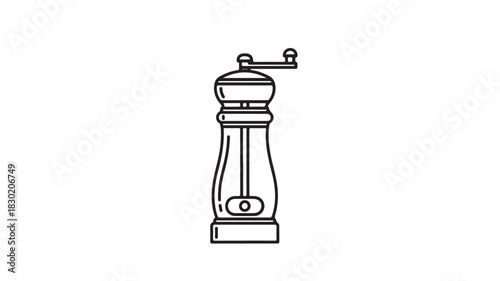 Vintage pepper grinder illustration outline vector drawing of a kitchen utensil isolated on white background
