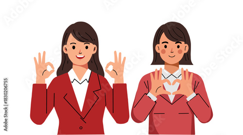 A group of people share happiness and support each other with positive emotions using gestures such as, thumbs up, support, and hearts. Flat color vector illustration on a white background.