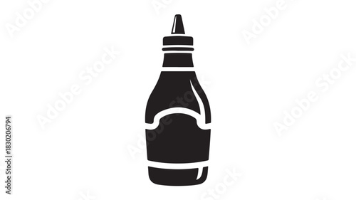Black and white sauce bottle illustration simple vector condiment container isolated on white background
