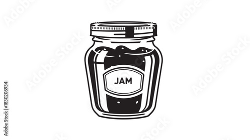 Vintage style jam jar illustration black and white vector drawing perfect for food product labels and branding