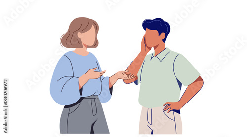 People communicating. Positive communication between friends or couples, expressions of enthusiasm, and sharing. Flat vector cartoon illustration isolated on white.