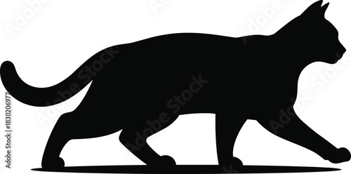 Black silhouette of a cat walking on a white background 1