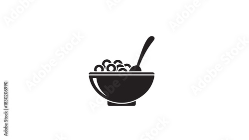 Cereal bowl icon with spoon simple flat vector glyph for breakfast food concept isolated on white background