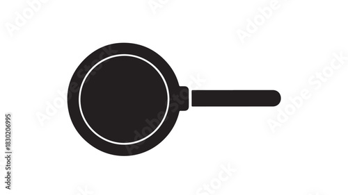 Simple black frying pan icon kitchen utensil in flat vector style isolated on white background