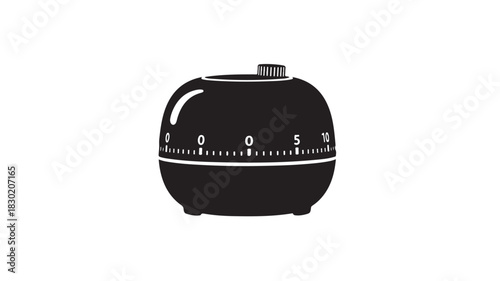 Black kitchen timer illustration simple vector graphic isolated on white background for cooking and time management