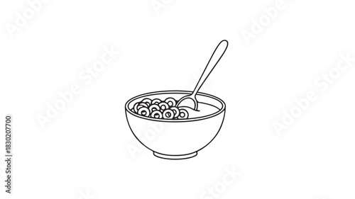 Cereal bowl with spoon simple line art illustration isolated on white background perfect for breakfast menus and food-related designs