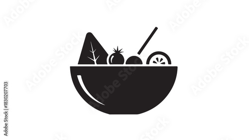 Black and white salad bowl icon simple flat vector illustration for healthy eating and restaurant menu design isolated on white background